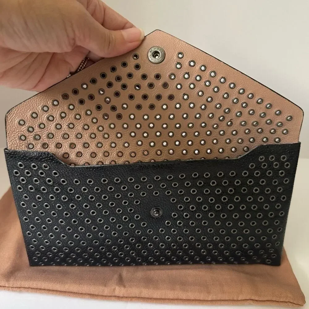 Azzedine Alaïa Studded Leather Envelope Clutch Black Silver-tone Grommets Rare